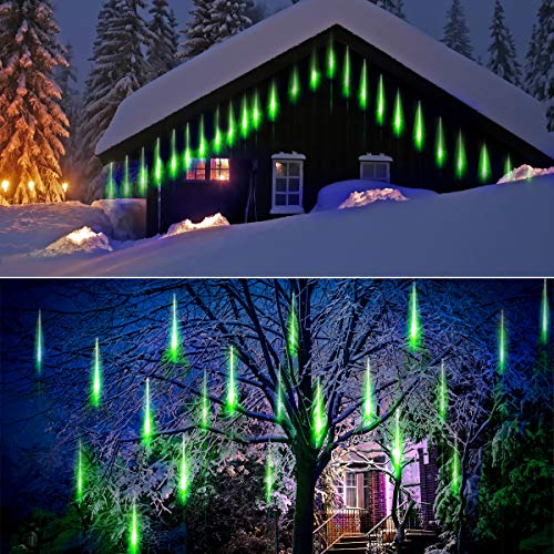 Allnice Meteor Shower Lights Falling Rain Lights Christmas Lights 30cm 8 Tube 192 LEDs Fairy String Lights for Halloween Christmas Wedding Tree Garden Home Outdoor Decoration (Green)