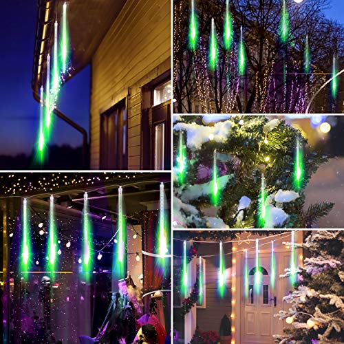 Allnice Meteor Shower Lights Falling Rain Lights Christmas Lights 30cm 8 Tube 192 LEDs Fairy String Lights for Halloween Christmas Wedding Tree Garden Home Outdoor Decoration (Green)