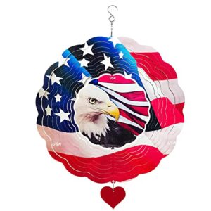 stainless steel wind spinner – 14 inches 3d metal kinetic art america flag hanging indoor outdoor yard garden decorations crafts ornaments