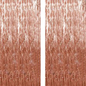 twinkle star 2 pack photo booth backdrop metallic tinsel foil fringe curtains environmental background for birthday wedding party christmas decorations (rose gold)