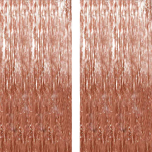 Twinkle Star 2 Pack Photo Booth Backdrop Metallic Tinsel Foil Fringe Curtains Environmental Background for Birthday Wedding Party Christmas Decorations (Rose Gold)