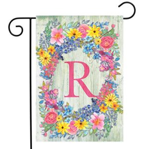 spring monogram letter r garden flag floral wreath briarwood lane 18″ x 12.5″