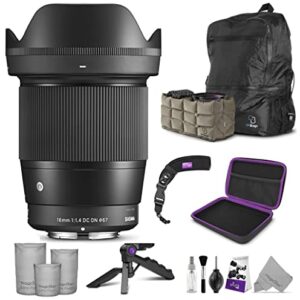 Sigma 16mm f/1.4 DC DN Contemporary Lens for Canon EF-M with Altura Photo Essential Accessory and Travel Bundle