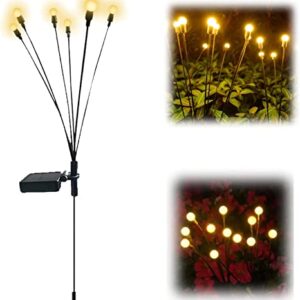 MOTEERLLU 4 Pack 10 LED Solar Powered Firefly Lights,Outdoor Waterproof Decorative String Lights,Starburst Swaying Garden Lights for Path Landscape,Swaying When Wind Blows (4 PC,Warm White)