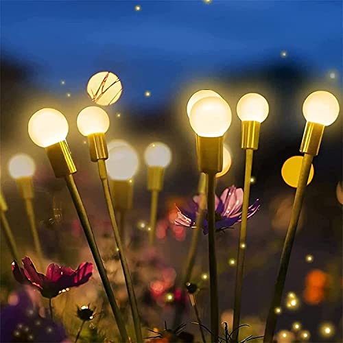 MOTEERLLU 4 Pack 10 LED Solar Powered Firefly Lights,Outdoor Waterproof Decorative String Lights,Starburst Swaying Garden Lights for Path Landscape,Swaying When Wind Blows (4 PC,Warm White)