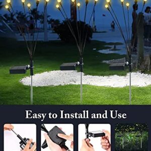 MOTEERLLU 4 Pack 10 LED Solar Powered Firefly Lights,Outdoor Waterproof Decorative String Lights,Starburst Swaying Garden Lights for Path Landscape,Swaying When Wind Blows (4 PC,Warm White)