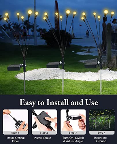 MOTEERLLU 4 Pack 10 LED Solar Powered Firefly Lights,Outdoor Waterproof Decorative String Lights,Starburst Swaying Garden Lights for Path Landscape,Swaying When Wind Blows (4 PC,Warm White)