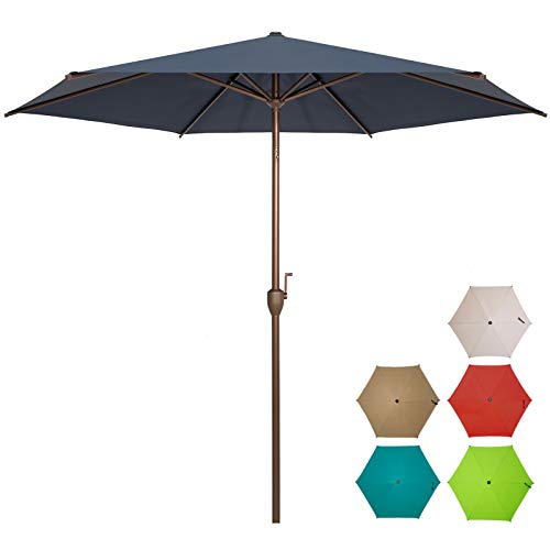 Ogrmar 9 FT Patio Umbrella Outdoor Table Umbrella with Push Button Tilt and Crankfor Terrace, Backyard, Garden, Courtyard, Swimming Pool, Lawn (Navy Blue)