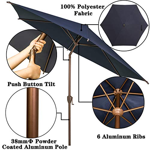 Ogrmar 9 FT Patio Umbrella Outdoor Table Umbrella with Push Button Tilt and Crankfor Terrace, Backyard, Garden, Courtyard, Swimming Pool, Lawn (Navy Blue)