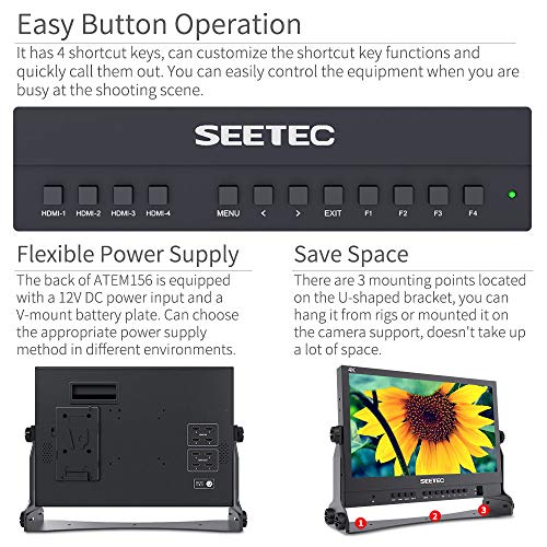 SEETEC ATEM156 15.6 Inch Live Streaming Broadcast Director Monitor with 4 HDMI Input Output Quad Split Display for ATEM Mini Video Switcher Mixer Pro Studio Television Production