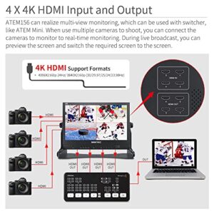 SEETEC ATEM156 15.6 Inch Live Streaming Broadcast Director Monitor with 4 HDMI Input Output Quad Split Display for ATEM Mini Video Switcher Mixer Pro Studio Television Production