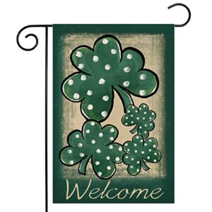 welcome st patricks day garden flag 12×18 double sided,lucky shamrock with dots small yard flag,spring saint patrick decors for farmhouse outside outdoor holiday