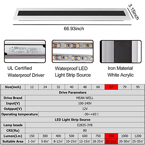 Aidenkid Outdoor LED Wall Lights Modern Wall Mounted Sconce Rectangular Long Strip Wall Lamps White Acrylic IP67 for Garden Terrace Background Wall (RGBCW, 67 INCH)