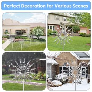 3D Wind Powered Kinetic Sculpture,Unique and Magical Metal Windmill,Wind Sculptures,Metal Wind Spinner Solar, Lawn Wind Spinners for Yard/Garden Decoration,Spring Easter Decorations (Silver)