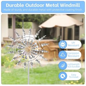 3D Wind Powered Kinetic Sculpture,Unique and Magical Metal Windmill,Wind Sculptures,Metal Wind Spinner Solar, Lawn Wind Spinners for Yard/Garden Decoration,Spring Easter Decorations (Silver)