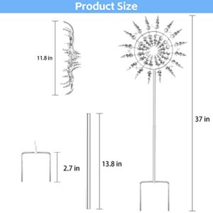 3D Wind Powered Kinetic Sculpture,Unique and Magical Metal Windmill,Wind Sculptures,Metal Wind Spinner Solar, Lawn Wind Spinners for Yard/Garden Decoration,Spring Easter Decorations (Silver)