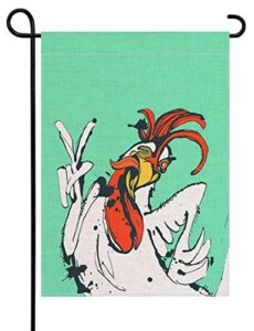uanvaha cock small garden flag for outside cartoon funny chicken showing victory sign and winking rooster akimbo burlap welcome yard flags outdoor farmhouse home decor 12.5x18 inch