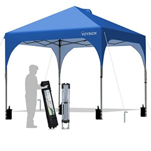 voysign 10×10 pop up canopy tent, outdoor instant sun shelter – blue, included 1 x rolling storage wheeled bag, 4 x weights bags, 4 x guylines, 8 x stakes