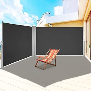 Retractable Side Awning 236" x 63",Double Retractable Patio Screen Waterproof, Retractable Room Divider Black for Privacy, Garden, Outdoor, Patio and Terrace