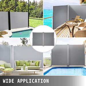 Retractable Side Awning 236" x 63",Double Retractable Patio Screen Waterproof, Retractable Room Divider Black for Privacy, Garden, Outdoor, Patio and Terrace