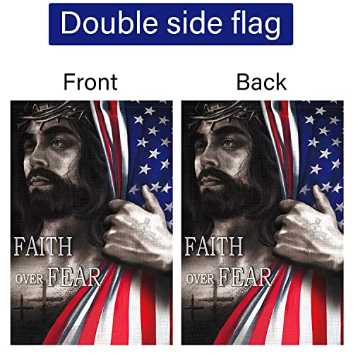 Louise Maelys Jesus American Garden Flag 12x18 Double Sided, Burlap Small Vertical Faith Over Fear God Christian Jesus Cross Religious Religion Yard Flags Banners For Farmhouse Lawn Outdoor Outside Home Easter Decoration (ONLY FLAG)