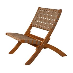 patio sense 64098 sava indoor outdoor folding chair all weather wicker low slung portable seating solid acacia wood woven seat & back indoors porch lawn garden fishing sporting – brown webbing