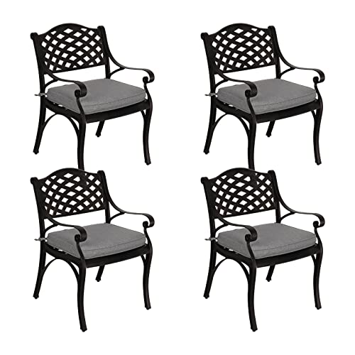 Verano Garden Outdoor Dining Chair Set of 4 Patio Chairs Set,All Weather Cast Aluminum Patio Chair Set with Cushion and Armrest