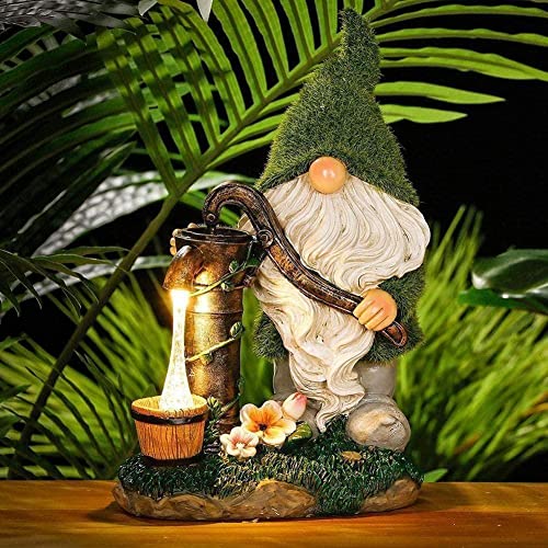 Yiexson Cartoon Gnome Dwarf Statue Garden Lighting Waterproof Light Solar Night Decorative Figuri Courtyard Lawn Lamp Resin Outdoor B1E8