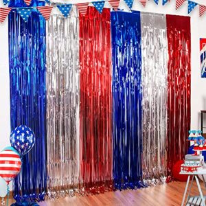 Dazzle Bright Backdrop Curtain, 3FT x 8FT Metallic Tinsel Foil Fringe Curtains Photo Booth Background for Baby Shower Party Birthday Wedding Engagement Bridal Shower (4, Silver)