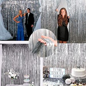 Dazzle Bright Backdrop Curtain, 3FT x 8FT Metallic Tinsel Foil Fringe Curtains Photo Booth Background for Baby Shower Party Birthday Wedding Engagement Bridal Shower (4, Silver)