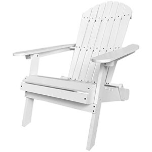 adirondack chair,folding wooden lounger chair，all-weather chair for fire pit/garden/fish with 250lbs duty rating，white