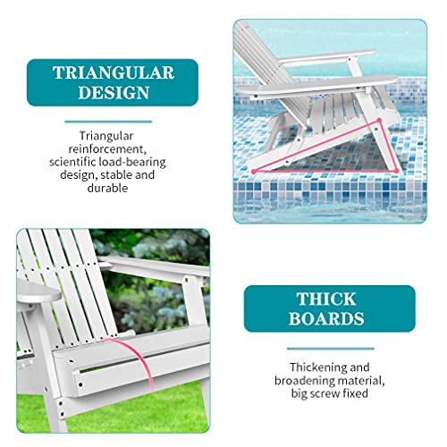 Adirondack Chair,Folding Wooden Lounger Chair，All-Weather Chair for Fire Pit/Garden/Fish with 250lbs Duty Rating，White