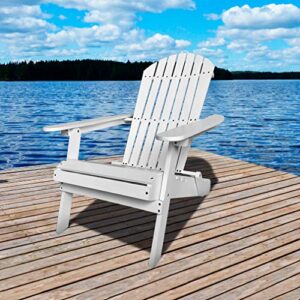 Adirondack Chair,Folding Wooden Lounger Chair，All-Weather Chair for Fire Pit/Garden/Fish with 250lbs Duty Rating，White