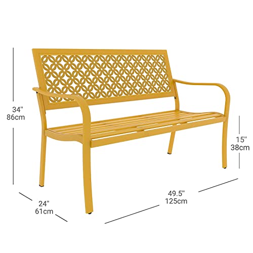 Grand patio Outdoor Bench Garden Bench with Armrests Steel Metal Bench for Outdoors Lawn Yard Porch Sunflower Yellow