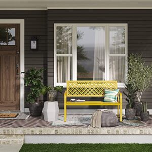 Grand patio Outdoor Bench Garden Bench with Armrests Steel Metal Bench for Outdoors Lawn Yard Porch Sunflower Yellow