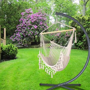 Prime Garden Mesh Hammock Net Chair Swing, Hanging Rope Netted Soft Cotton Hammock Chair Swing Seat Porch Chair for Yard Bedroom Patio Porch Indoor Outdoor, 265 lbs Weight Capacity, Beige