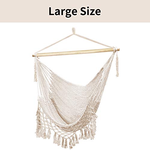 Prime Garden Mesh Hammock Net Chair Swing, Hanging Rope Netted Soft Cotton Hammock Chair Swing Seat Porch Chair for Yard Bedroom Patio Porch Indoor Outdoor, 265 lbs Weight Capacity, Beige