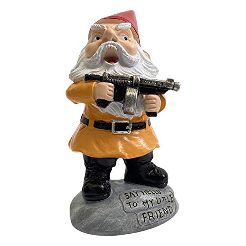 Grekaida Garden Gnome Statue 5.9 inch,Gnome Cartoon Doll Christmas Decorations Ornament Polyresin Garden Gnome Statue Indoor/Outdoor Funny Lawn Decoration Ornaments (Take a Gun)