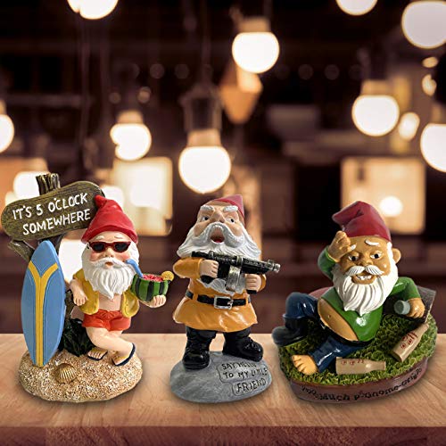 Grekaida Garden Gnome Statue 5.9 inch,Gnome Cartoon Doll Christmas Decorations Ornament Polyresin Garden Gnome Statue Indoor/Outdoor Funny Lawn Decoration Ornaments (Take a Gun)