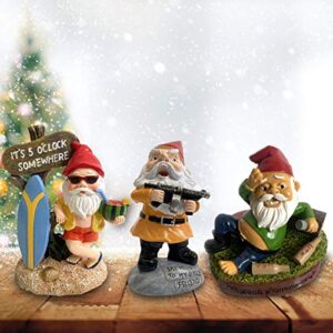 Grekaida Garden Gnome Statue 5.9 inch,Gnome Cartoon Doll Christmas Decorations Ornament Polyresin Garden Gnome Statue Indoor/Outdoor Funny Lawn Decoration Ornaments (Take a Gun)