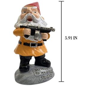 Grekaida Garden Gnome Statue 5.9 inch,Gnome Cartoon Doll Christmas Decorations Ornament Polyresin Garden Gnome Statue Indoor/Outdoor Funny Lawn Decoration Ornaments (Take a Gun)