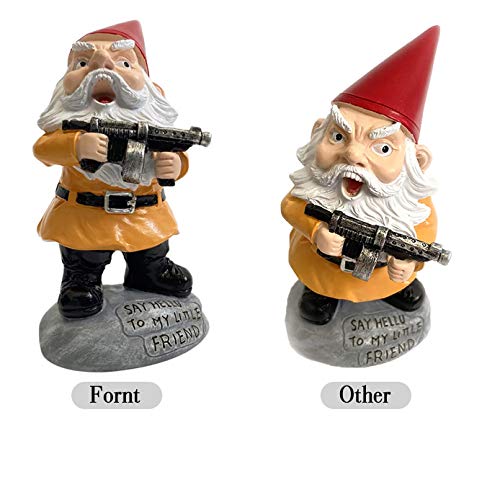 Grekaida Garden Gnome Statue 5.9 inch,Gnome Cartoon Doll Christmas Decorations Ornament Polyresin Garden Gnome Statue Indoor/Outdoor Funny Lawn Decoration Ornaments (Take a Gun)