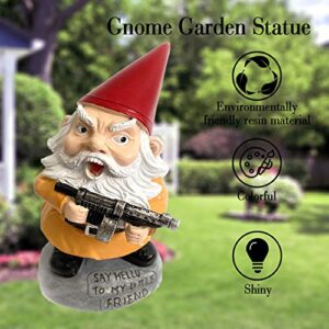 Grekaida Garden Gnome Statue 5.9 inch,Gnome Cartoon Doll Christmas Decorations Ornament Polyresin Garden Gnome Statue Indoor/Outdoor Funny Lawn Decoration Ornaments (Take a Gun)