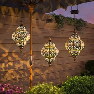 Hapjoy Hanging Solar Lights Outdoor Garden Decor Solar Lantern Waterproof Plastic Moroccan Outdoor Decorations for Patio Pathway Yard Backyard Garden Decorative (1 Pack, Bronze)