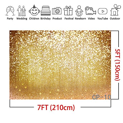 LYWYGG 7x5FT Vinyl Photography Backdrop Golden Particles Speckle Dreamy Fantasy Dreamlike Theme Metal Festive Holiday Party Decorative Photography Backdrop CP-10