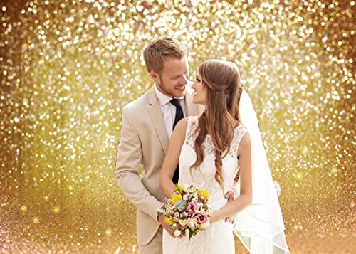 LYWYGG 7x5FT Vinyl Photography Backdrop Golden Particles Speckle Dreamy Fantasy Dreamlike Theme Metal Festive Holiday Party Decorative Photography Backdrop CP-10