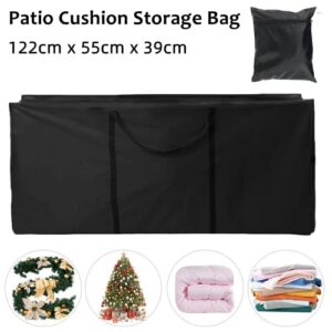 PATERIC Outdoor Cushion Storage Bag 48 Inch Large Waterproof Patio Pillow Storage Cover for Garden Furniture Cushions Protection Water Resistant, Black