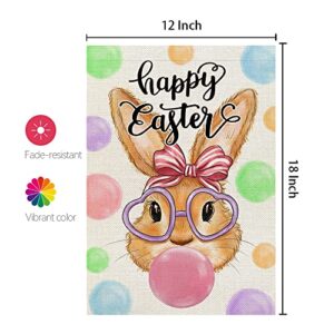 CROWNED BEAUTY Happy Easter Bunny Garden Flag Bubbles 12x18 Inch Double Sided for Outside Burlap Small Yard Holiday Decoration CF703-12