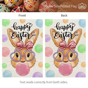 CROWNED BEAUTY Happy Easter Bunny Garden Flag Bubbles 12x18 Inch Double Sided for Outside Burlap Small Yard Holiday Decoration CF703-12