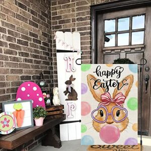 CROWNED BEAUTY Happy Easter Bunny Garden Flag Bubbles 12x18 Inch Double Sided for Outside Burlap Small Yard Holiday Decoration CF703-12